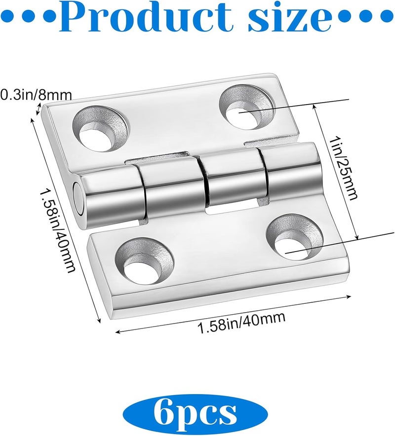 Lemecima 6 Pack 316 Stainless Steel Hinges Marine Grade (2" × 2" or 1-1/2" × 1-1/2" Heavy Duty Boat Hatch Hinge Casting Cabinet Door Hinge - Image 2